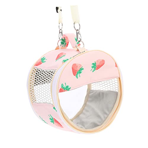 TOGEVAL Kleintier Tragetasche Für Hamster Ratten Und Meerschweinchen Portable Outdoor Reisehandtasche Pink Mit Erdbeer Muster Ideal Für Reisen Und Ausflüge Mit Kleinen Haustieren von TOGEVAL