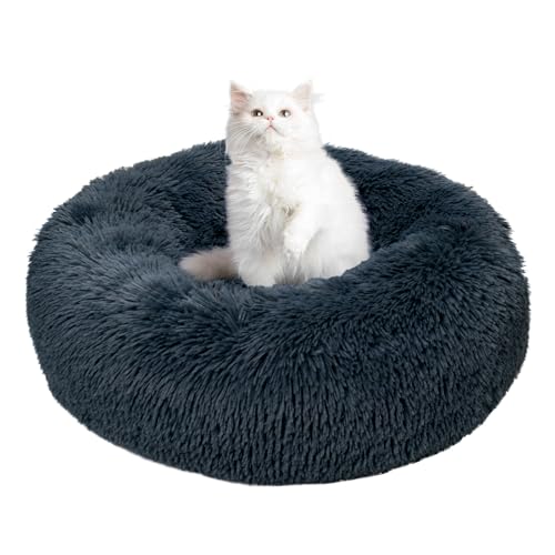 TOHDNC Donut-Katzenbett, rund, beruhigend, flauschig, Plüsch-Hundebett mit rutschfester Unterseite, waschbares Kissen, flauschig, Anti-Angst, Haustiernest, kuschelig, selbstwärmend, für kleine Hunde von TOHDNC