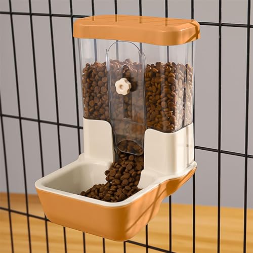 Automatischer Futterspender für Haustiere 800ml Verstellbarer Auslass-Futterspender Stromfrei Geeignet für Kleintierkäfige Kaninchenstall Kaninchen Katze Welpe Meerschweinchen Chinchilla Vogel(Orange) von TOKAYIFE