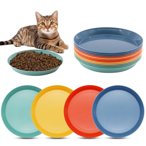 TOKSEO 12 Stück Katzennapf Flach, 15cm Bunte Katzenfutter Napf,Katzennäpfe Futternapf Katze Flach Katzenschüssel für Die Fütterung von Kätzchen (4 Farben) von TOKSEO