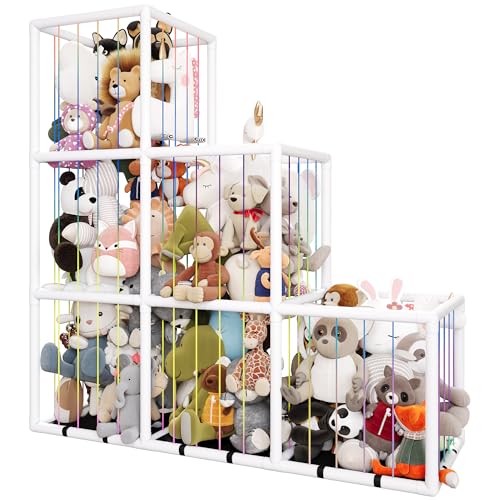 TOLIYY Stofftier-Aufbewahrungs-Zoo, 147,3 cm hoher PVC-Rohr, Stofftierkäfig, extra groß, Doppelgruppe, stehend, Stofftierhalter, kreativer Plüschpuppen-Organizer für Kinderzimmer, Spielzimmer, von TOLIYY