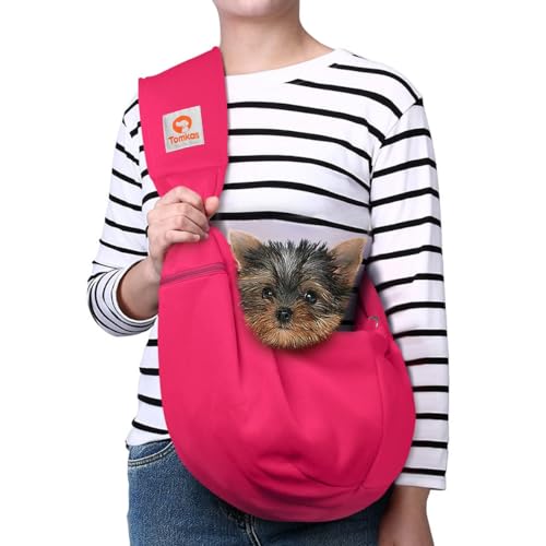 Tomkas Dog Carrier Sling - Pet Carrier for Small Dogs and Cats, Adjustable Strap, Zip Pocket, Snap Closure (Pink, M - Adjustable Strap) von TOMKAS