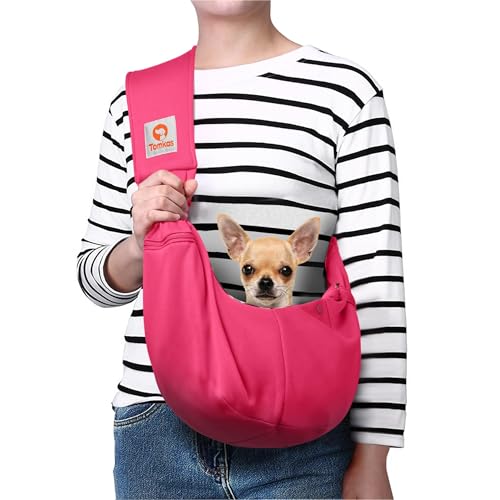 Tomkas Dog Carrier Sling - Pet Carrier for Small Dogs and Cats, Adjustable Strap, Zip Pocket, Snap Closure (Pink, S - Adjustable Strap Eu) von TOMKAS