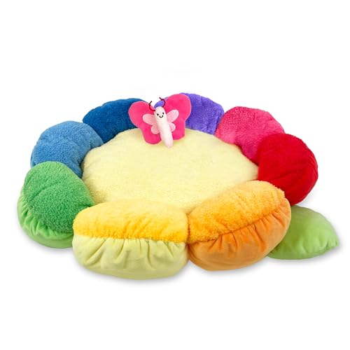 TONBO Kleines weiches Plüschbett, niedliches und gemütliches Hunde- und Katzenbett mit Naturmotiv, waschmaschinen- und trocknergeeignet (Regenbogenblume) von TONBO