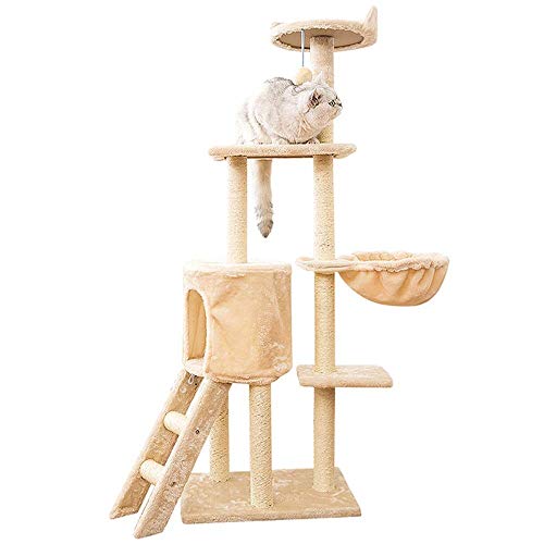 TONPOP Spieltürme für Katzen Katzenturm ture Kitten Play House Cat Klettergerüst mit Sisal-Kratzpfosten Bewohnbare Haushängemattenbäume für Katzen (Color : Beige, Size : 50.0X35.0X138.0cm) f von TONPOP