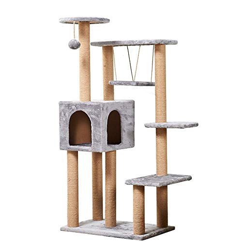 TONPOP Spieltürme für Katzen MultifunktionalKatzenturm mit Sisal-Haltepfosten und Hängematte für bewohnbares Haus Vier Jahreszeiten Universal-Klettergerüst für Katzen (Grau 37X58X13 von TONPOP