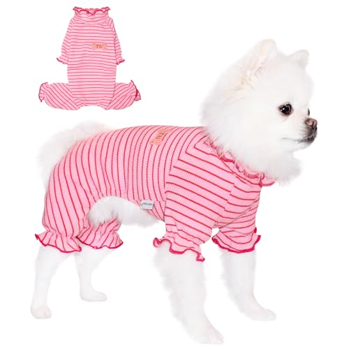 TONY HOBY Hunde-Pyjama, 4-beiniger Hunde-Pyjama mit gewelltem Ausschnitt, Haustier-Overall, Kleidung für kleine, mittelgroße Hunde (Rosa, L) von TONY HOBY