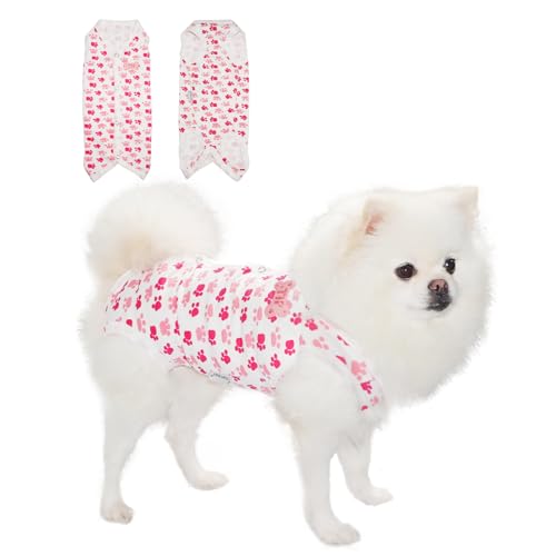 TONY HOBY Hunde-Pyjama, Sommer-Hunde-Shirt, weich, atmungsaktiv, Hunde-Pyjama mit niedlichen Pfotenabdrücken (Rosa, M) von TONY HOBY