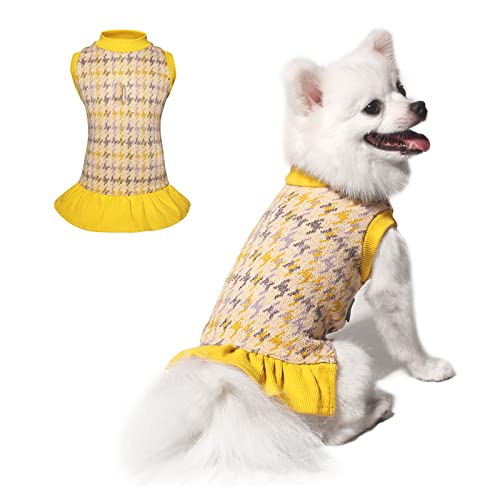 TONY HOBY Hundepullover Kleider, Haustier Pullover mit Loch für Leine, Hahnentrittmuster, Hundepullover Warmer Pullover Weste Rock für Samll Hunde Katzen Mädchen von TONY HOBY