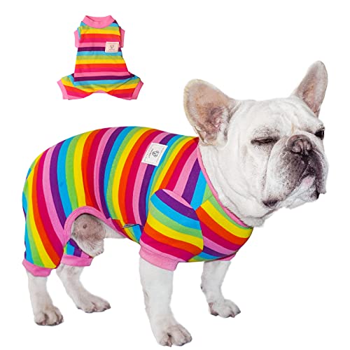 TONY HOBY Hundeschlafanzug, 4-Bein-Hundeschlafanzug mit Regenbogenstreifen, Hunde-Overall Onesies Weiches Leichtgewicht für kleine mittlere Hunde (Rosa, Regenbogen, M) von TONY HOBY