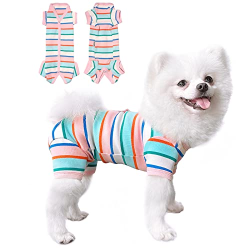 TONY HOBY Hundeschlafanzug, Hundeshirt Bunt, Atmungsaktiver Hundeoverall Strampler, Chirurgischer Genesungsanzug für kleine und mittlere Hunde (Pink&White - Mädchen, M) von TONY HOBY