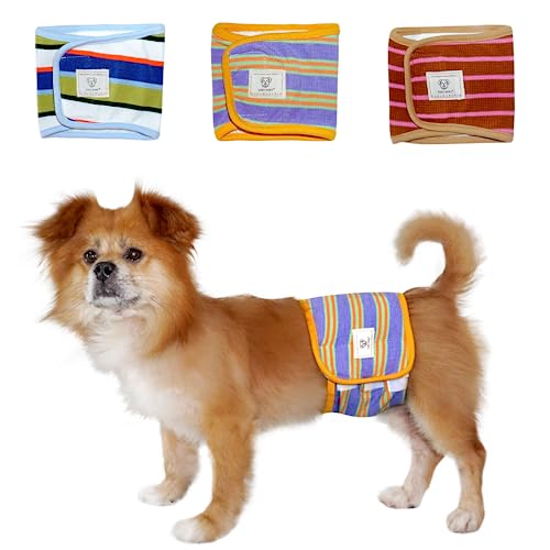 TONY HOBY Hundewindeln für Rüden, waschbares Hundebauchband, wiederverwendbare Hundewickel für männliche Hunde (3er-Pack, blau und grün, Größe L) von TONY HOBY