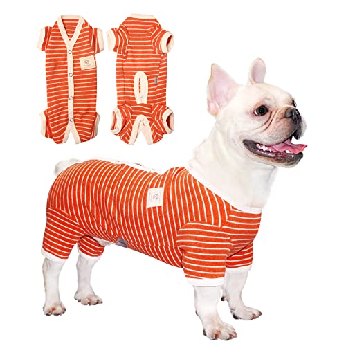 TONY HOBY Shirts für Hunde,Hundeschlafanzug mit Gestreiften und 4 Beinen Weich und Atmungsaktives Tshirt Kleidung für Kleine Mittel Große Hunde (Jungen-Orange, S) von TONY HOBY