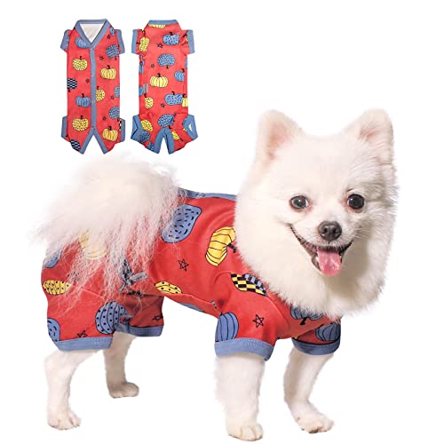 Tony Hoby Hunde-Halloween-Pyjama, Haustier-Kleidung, um im Herbst und Winter warm zu halten, Hunde-Einteiler mit Kürbisrotem Jumpsuit für Welpen und kleine Katzen von TONY HOBY