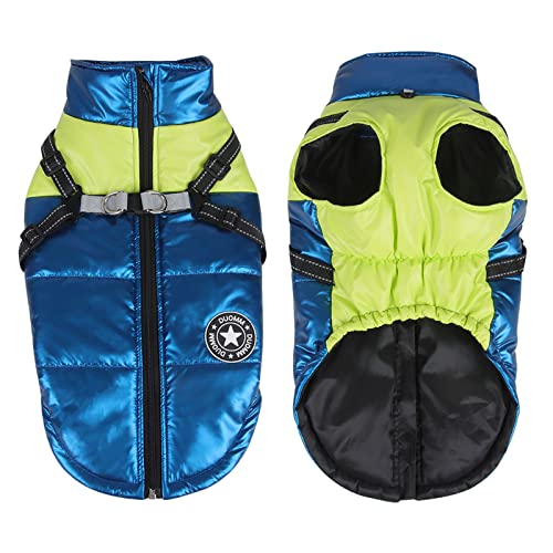 TONYFY Hund Winter Mäntel, Reflektierend Hund Gepolstert Dickes Daunen Jacke Hoher Kragen Weste, Wasserdicht Winddicht Warm Kuschelig Bekleidung für Welpen Klein Mittelgroß Groß Hunde (Blau-L) von TONYFY