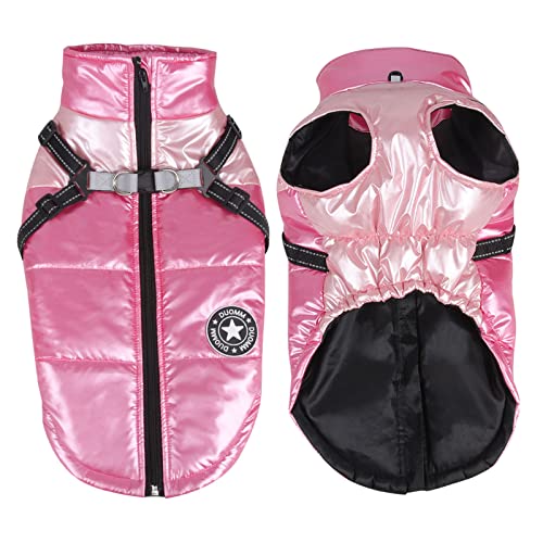 TONYFY Hund Winter Mäntel, Reflektierend Hund Gepolstert Dickes Daunen Jacke Hoher Kragen Weste, Wasserdicht Winddicht Warm Kuschelig Bekleidung für Welpen Klein Mittelgroß Groß Hunde (Rosa-L) von TONYFY