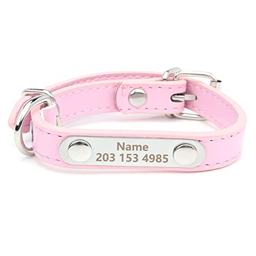 TONYFY Individuelle Gravierte Namen und Telefonnummer Haustier Hundehalsband für Kleine Mittel Große Hunde, Benutzerdefinierte ID-Tag, PU-Leder Welpen Katze Hundehalsband Zubehör (Rosa, L) von TONYFY