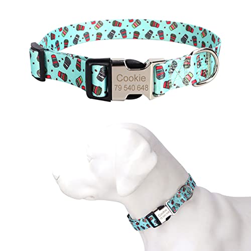 TONYFY Individuelle Hundehalsband Metallschnalle Hunde Namensschild Halsband Kostenlose Gravur Personalisierte Haustierhalsbänder Einstellbar für Kleine Mittlere Große Hund (Grüner Kaffee, M) von TONYFY