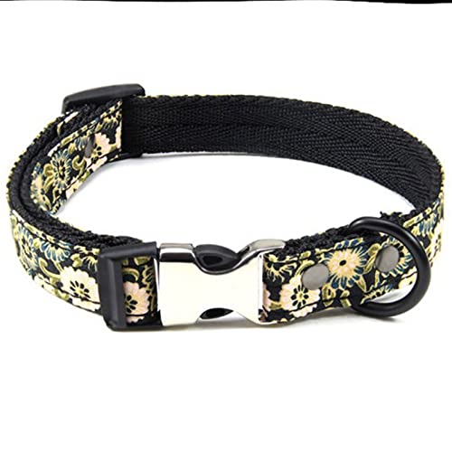 TONYFY Personalisierte Floral Hundehalsband mit Einstellbarer benutzerdefinierte gravierte Namensschild Hundehalsband mit Metallschnalle für große, mittelgroße Hunde Welpen (Schwarz, L) von TONYFY