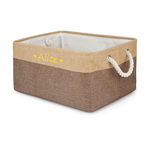 TONYFY Personalisierte Hundespielzeug-Aufbewahrungsbox, Zusammenklappbarer Aufbewahrungskorb mit individuellem Tiernamen, Zum Aufbewahren von Hunde Katzen zubehör, Haustierbedarf (Herz-Kaffee) von TONYFY