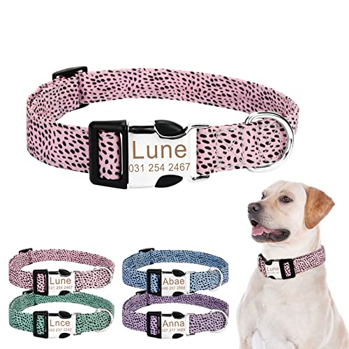 TONYFY Personalisiertes Hundehalsband, Individueller Name und Telefonnummer, Verstellbar, Verstärkter D-Ring, Stilvolles Flecken Muster, Geeignet für Kleine, Mittlere und Große Hunde (Rosa, XS) von TONYFY