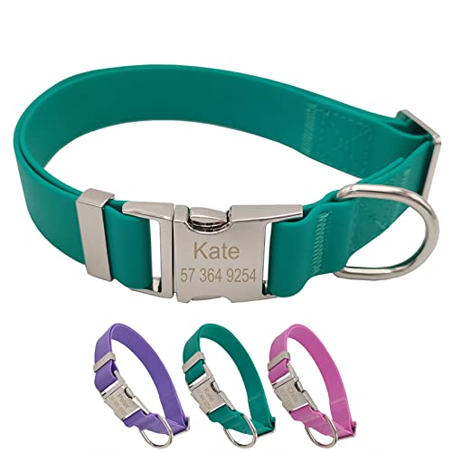 TONYFY Personalisiertes Silikon-Hundehalsband - PVC Wasserdicht Verstellbar Individuelles Hundehalsband, Kostenlose Gravur Name und Telefonnumber Haustierzubehör für Klein Mittel Groß Hunde (Grün-S) von TONYFY