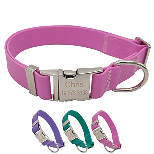 TONYFY Personalisiertes Silikon-Hundehalsband - PVC Wasserdicht Verstellbar Individuelles Hundehalsband, Kostenlose Gravur Name und Telefonnumber Haustierzubehör für Klein Mittel Groß Hunde (Rosa-L) von TONYFY