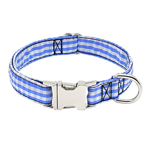 TONYFY Verstellbare Größe Haustier Halsband Gurtband Stoff Weich und Bequem mit Schnellspanner Schnalle, Stilvolles Karo im Vintage-Stil, für Welpen Kleine Mittlere und Große Hunde (Blau, S) von TONYFY