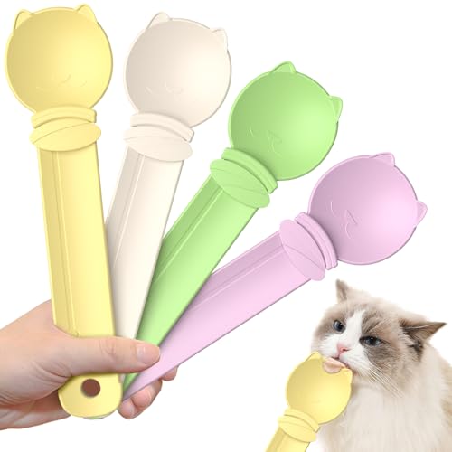 Katzen-Leckerli-Löffel, Katzen-Löffel für Nassfutter, Grün, Gelb, Rosa, Beige, Stil 2, 4 Stück von TOOGOND