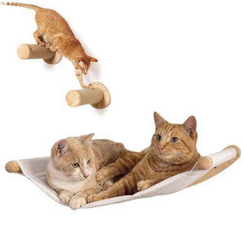 TOOSOAR Katzen Kletterwand Set,mit 2-er Treppen Katzenhängematte,Kängematten Katzen Wand bis zu 20kg,Katzen Wandelemente zum Schlafen und Ausruhen von TOOSOAR