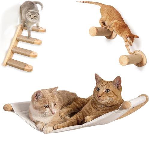 TOOSOAR Katzen Kletterwand Set,mit 2-er Treppen Katzenhängematte und Katzenleiter,Kängematten Katzen Wand bis zu 20kg,Katzen Wandelemente zum Schlafen und Ausruhen von TOOSOAR