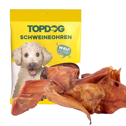 TOP DOG Getrocknete Schweineohren Hunde 50 Stück aus Deutschland | 100% natürlich ohne Zusatzstoffe | Schweinsohren Hunde Leckerlis | Dein Hund wird verrückt danach sein, Pfote drauf von TOP DOG Heimtiernahrungs GmbH