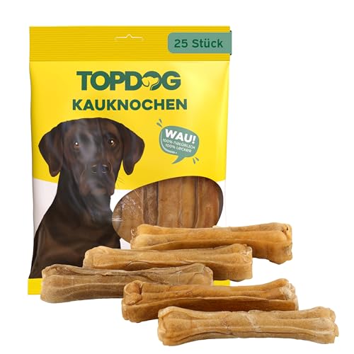 Topdog Kauknochen Hund 25 Stück 12,5 cm - Rinderhautknochen für Hunde aus 100% Rind - Hundekauknochen - Pflegt die Zähne und unterstützt den natürlichen Kautrieb Ihres Hundes von TOP DOG Heimtiernahrungs GmbH