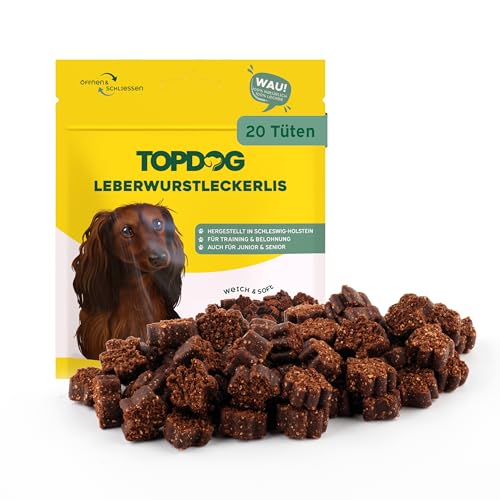 Topdog Leberwurst Leckerli Hund 20 x 80g - Hunde Leberwurst als kleine Happen - Leberwurst Hund - 100% natürlich ohne Zusatzstoffe - Ideales Hundeleckerli als Belohnung oder für das Training von TOP DOG Heimtiernahrungs GmbH