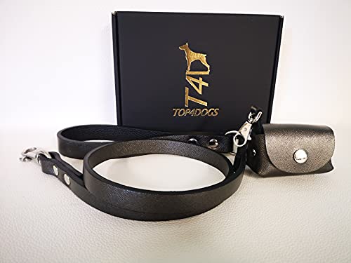 TOP4DOGS® Leine mit Beutelhalter, Halsband für Hunde aus echtem Leder, hergestellt in Italien, Farbe Titan von TOP4DOGS