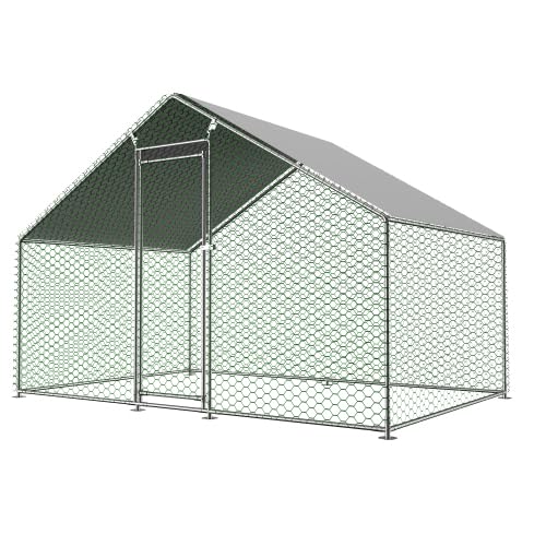 Topchances Freilaufgehege Hühnerstall 3x2x2m mit Sicherheitsschloss und Wasserdichtes PE-Tuch,Freilaufgehege aus Metall für Hühner,Kaninchen und weitere Kleintiere (3x2x2m) von TOPCHANCES