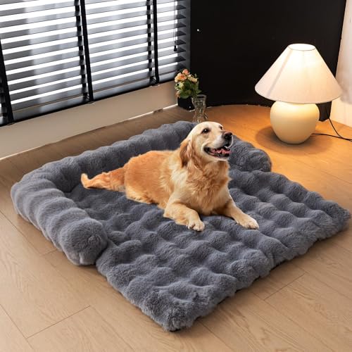 Topchances Hundesofa, Hundesofa, Bettmatte, Kaninchenfell, Plüsch-Möbelschutz, Haustier-Sofa-Matte für Hunde und Katzen, Dunkelgrau, 75 x 75 x 13 cm von TOPCHANCES