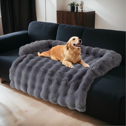 Topchances Hundesofa, Hundesofa, Bettmatte, Kaninchenfell, Plüsch-Möbelschutz, Haustier-Sofa-Matte für Hunde und Katzen, Dunkelgrau, 90 x 90 x 13 cm von TOPCHANCES