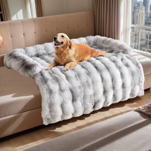 Topchances Hundesofabett, Hundesofa, Bettmatte, Kaninchenfell, Plüsch-Möbelschutz, Haustier-Sofa-Matte für Hunde und Katzen, Farbverlauf, Grau, 75 x 75 x 13 cm von TOPCHANCES