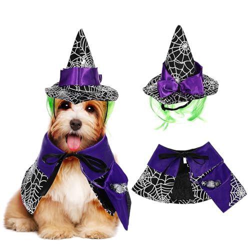 TOPPERFUN Halloween-Haustierkostüm Katzenumhang Aus Satinstoff Katzenhut Hundehalloweenkostüm Halloween-Katzenumhang Hexenhutkostüm Geeignet Für Einen Halsumfang Von 20–28 cm. 9-11 Zoll von TOPPERFUN