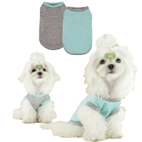 2 Pack Hundeshirt für kleine Hunde, Sommer Hundeshirt Ärmellose Hundeweste, Weiches und Komfortables Atmungsaktiv Haustier-T-Shirt, Geeignet für Hunde-Mädchen-Jungen, Grau und Grün S von TOPSOSO