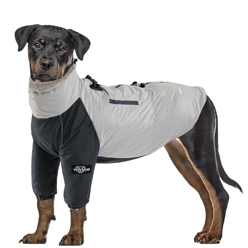 Hundejacke Warme Windfest Wasserdichter Hundemantel Fleece-Futter mit Elastischer Kordelzug Reißverschlüsse und Reflektor Hunde Winterweste Hundeleine D-Ring-Schnalle Taschen Schutz vor Kälte Grau L von TOPSOSO