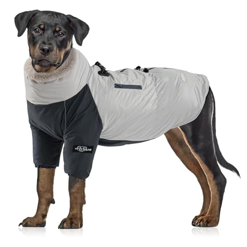 Hundejacke Winter Kaschmir-Futter mit Wasserdichter Regenjacke Hunde Reißverschlusstaschen Reflektierende Streifen Verstellbarer Kordelzug Hundemantel Warme D-Ring-Schnalle am Hundegurt Grau M von TOPSOSO