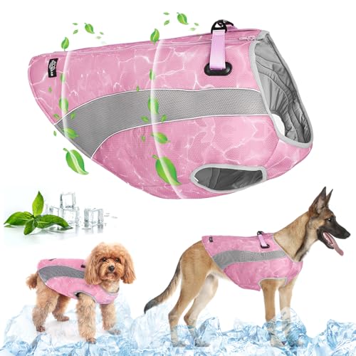 Hundekühlmantel, Sommerkühlweste für Welpen mit Sonnenschutz, Verdunstungskühlung - sichere, effektive, atmungsaktive Mesh-Eisweste mit verstellbarem Reißverschluss und reflektierender Kühljacke, XL von TOPSOSO