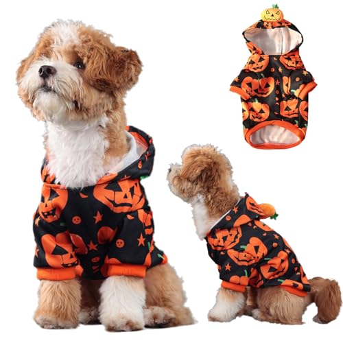 TOPSOSO Halloween Haustier Hundekostüm Katze Kleidung Gemütliche Stilvolle Kapuzenpullis Hund Outfit mit Spaß Kürbis Kopf Design Trick or Treat Spooktacular Style Hundekostüme für kleine Hunde M von TOPSOSO