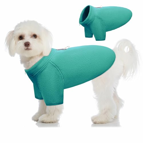 TOPSOSO Hunde-Fleeceweste Elastisch Bequem mit Ärmeln Hundepullover Weiche Wärme Hunde Winterweste Reißverschluss Reflektierender D-Ring Hunde-Sweatshirt Geeignet für Mittlere Katzen und Hunde(Grün L) von TOPSOSO