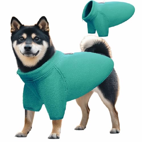 TOPSOSO Hundemantel Elastisch Bequem Hunde-Fleeceweste Weiche Wärme Winterjacke für Hunde Reißverschluss Reflektierender D-Ring Hundejacke mit Ärmeln Geeignet für Mittlere Katzen und Hunde(Grün XL) von TOPSOSO