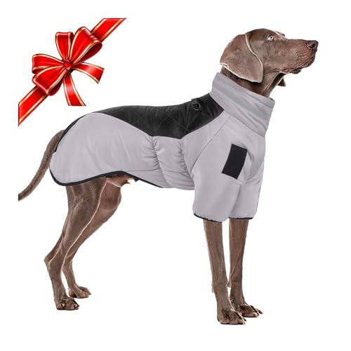 TOPSOSO Hundemantel wasserdicht, Hundejacke für Mittel Großen Hund Winddicht Warme Winterjacke mit Sicheren Reflektierenden Streifen & Geschirrschnalle 2 Bein Hundesportweste Skianzug, Schwarz 4XL von TOPSOSO