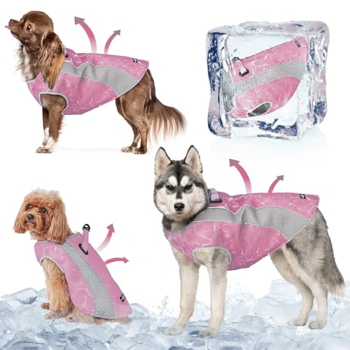 TOPSOSO Kühlweste für Hunde, Kühlweste Hund mit Effektivem Atmungsaktivem Verdunstungsnetz und D-Ring-Verschluss Reißverschlüsse, Sommer Hunde Kühlweste, Sonnenschutz für Hunde im Draußen(Rosa, XL) von TOPSOSO