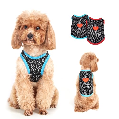 TOPSOSO 2 Stück Welpen Hunde-Shirts Weiches Atmungsaktives ärmelloses Hemd Welpen-Sommerstil Spot Love Sweatshirt Liebe Mama Papa Geeignet für Haustier-Chihuahua-Kleidung für Kätzchen und Welpen M von TOPSOSO